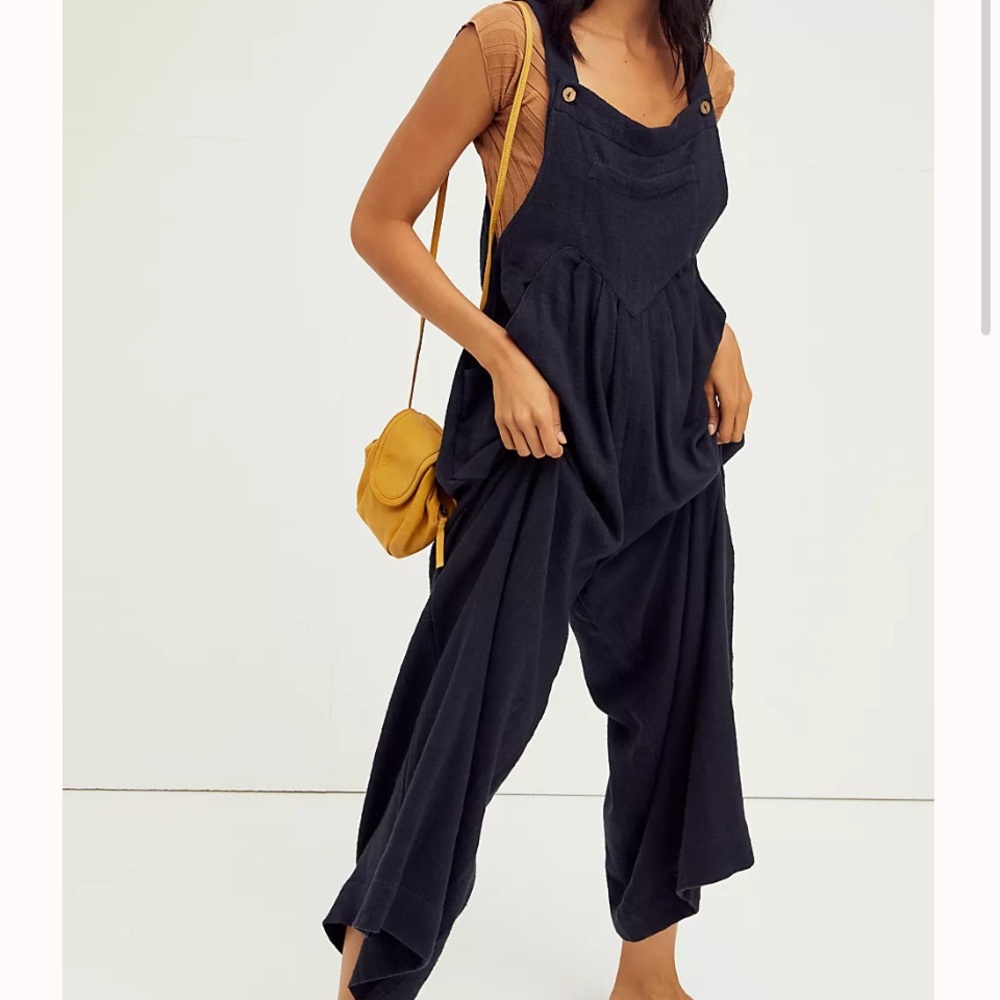 Free People Black Wide-Leg Romper Jumpsuit